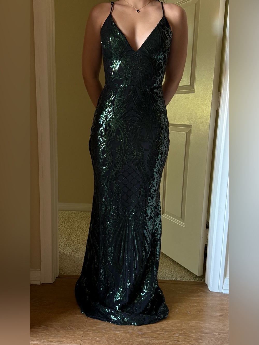& Other Stories Emerald Green Sequin V-Neck Gown